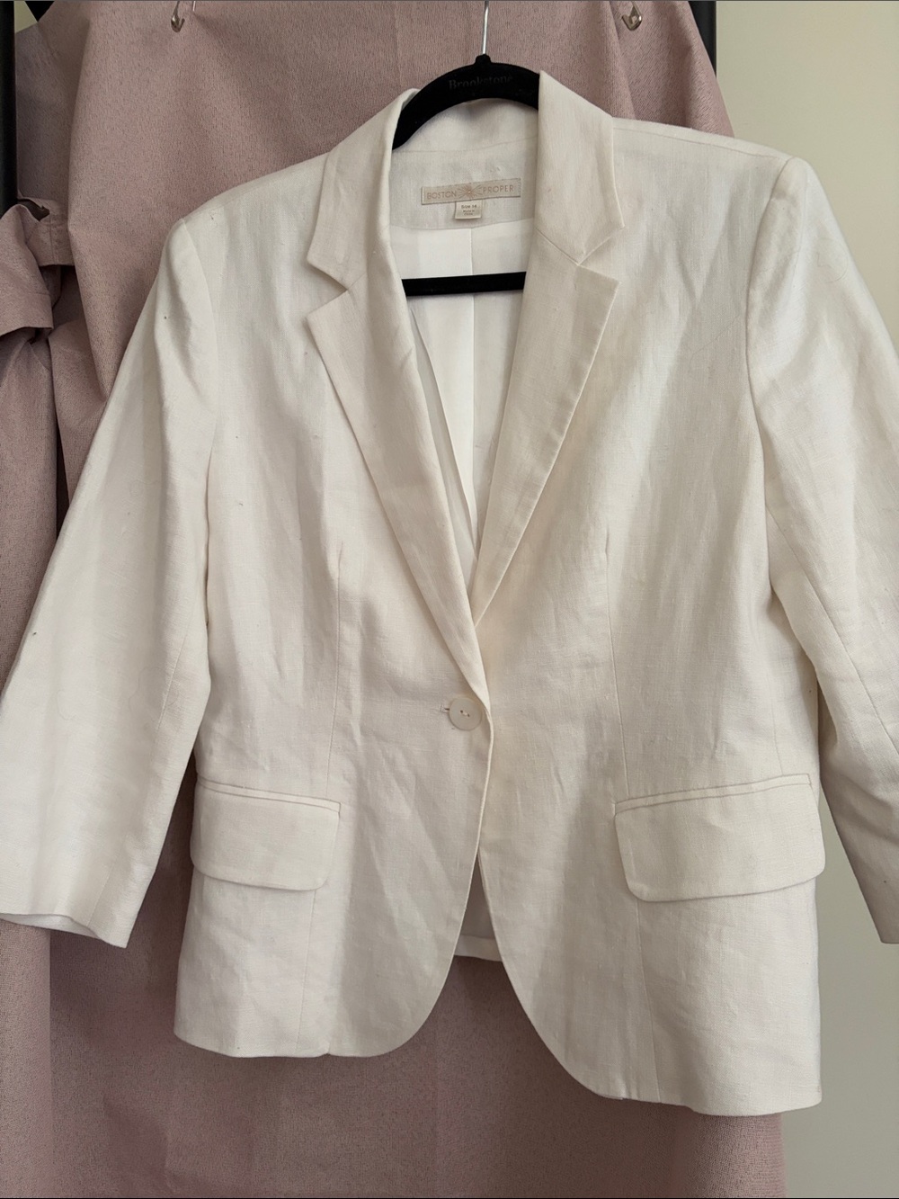 Boston Proper Cream Linen Blend Single-Button Blazer